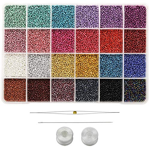 BALABEAD Size 2mm 12/0 Seed Beads for Making Earring, 24 Colors Total 16800 pcs in Box Small Craft Seed Beads for Making Jewelry (700pcs/Color,24 Colors) - Image 1