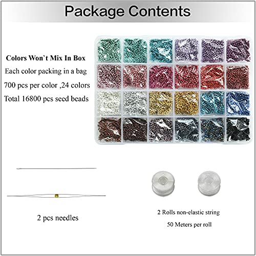 BALABEAD Size 2mm 12/0 Seed Beads for Making Earring, 24 Colors Total 16800 pcs in Box Small Craft Seed Beads for Making Jewelry (700pcs/Color,24 Colors) - Image 5