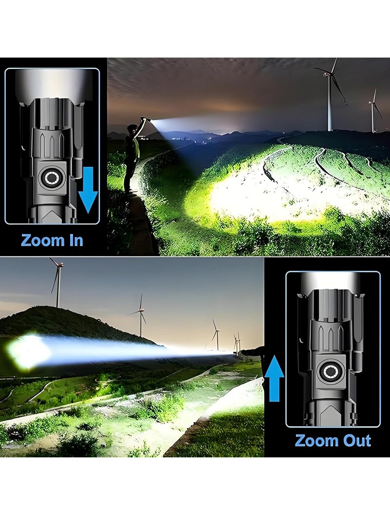 2Pack Super Bright Flashlight, Rechargeable Telescopic Zoom Wide Beam Handheld Emergency Illumination Flashlight, Small LED Flash Light for Outdoor, Exploration, Work Lighting, Black - Image 4