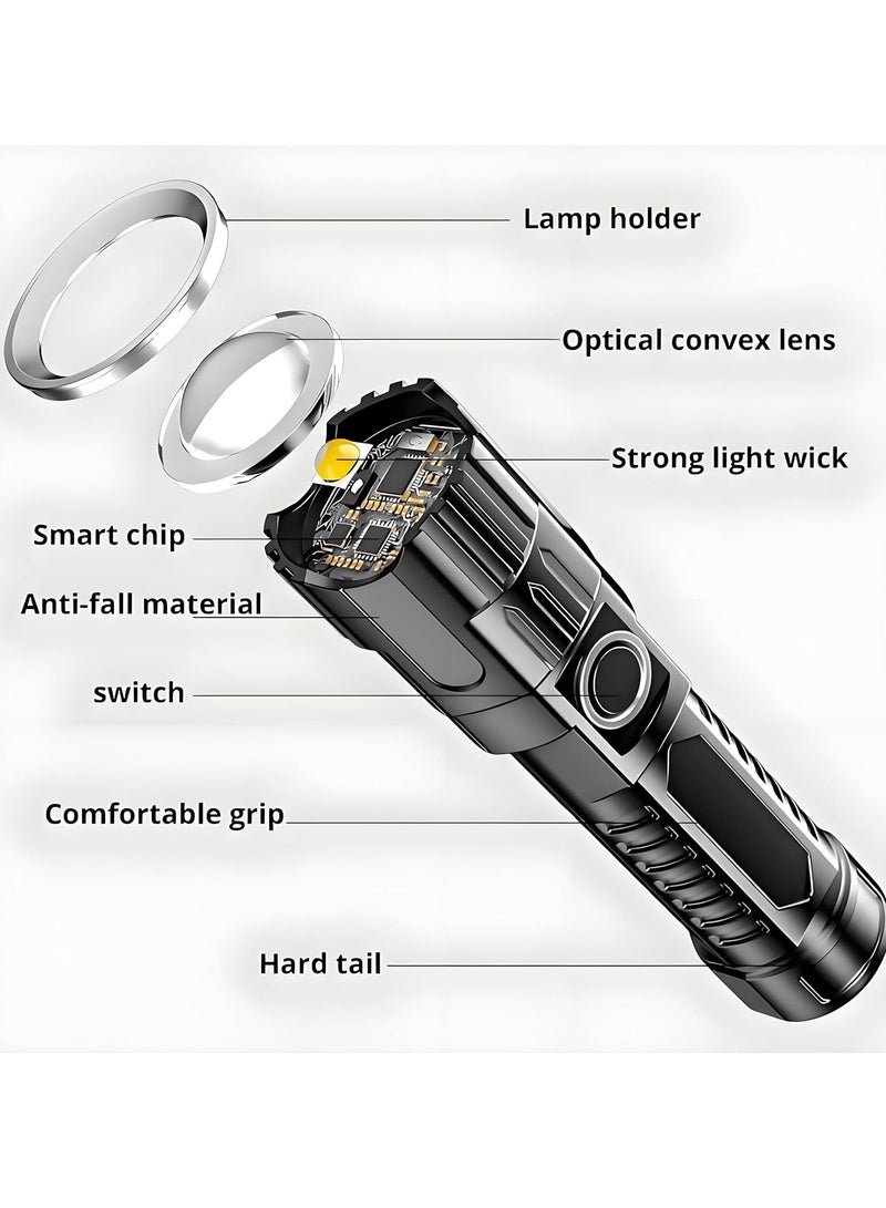 2Pack Super Bright Flashlight, Rechargeable Telescopic Zoom Wide Beam Handheld Emergency Illumination Flashlight, Small LED Flash Light for Outdoor, Exploration, Work Lighting, Black - Image 5