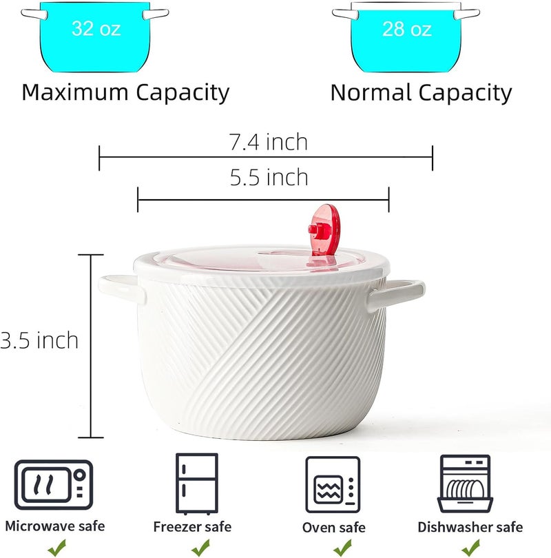 Adewnest Ceramic Soup Bowls with Lid  Handle 32 oz Large Kitchen Containers for French Onion Meal Prep Cereal Ramen Oatmeal Dorm Living Single Serve Dinner Work Lunch  White Set of 2 - Image 2