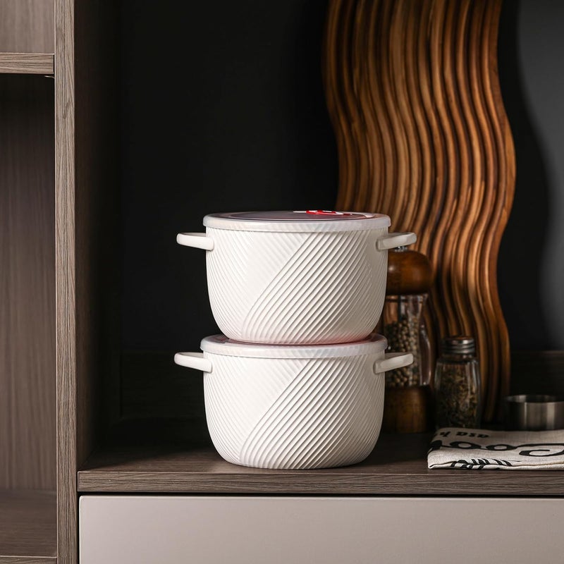 Adewnest Ceramic Soup Bowls with Lid  Handle 32 oz Large Kitchen Containers for French Onion Meal Prep Cereal Ramen Oatmeal Dorm Living Single Serve Dinner Work Lunch  White Set of 2 - Image 3