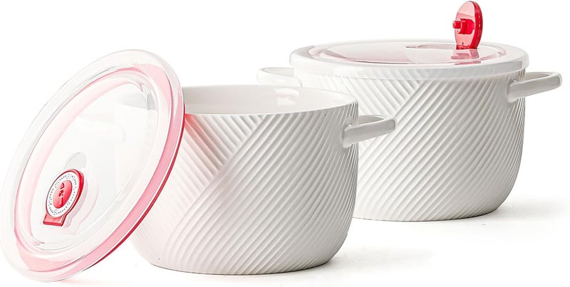 Adewnest Ceramic Soup Bowls with Lid  Handle 32 oz Large Kitchen Containers for French Onion Meal Prep Cereal Ramen Oatmeal Dorm Living Single Serve Dinner Work Lunch  White Set of 2 - Image 1
