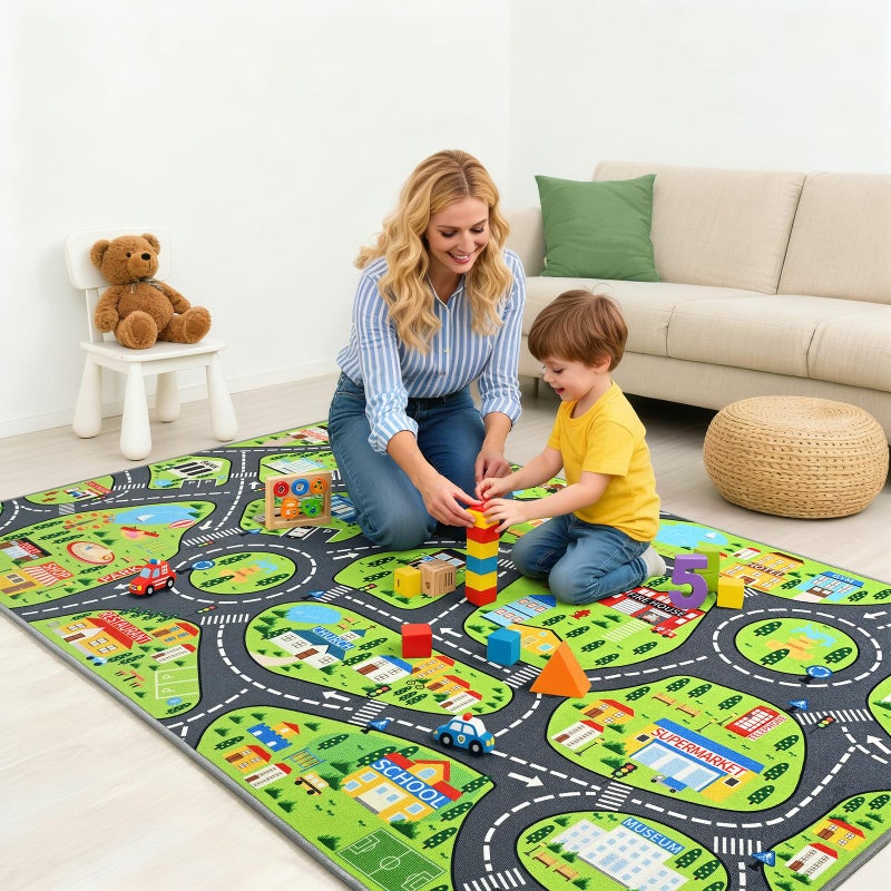 B BENRON Kids Car Play Rugs - 36"x60" Learning and Fun City Road Map Play Mat for Playing with Cars Trucks, Non-Slip Playmat for Nursery, Playroom Bedroom and Classroom, Machine Washable - Image 2