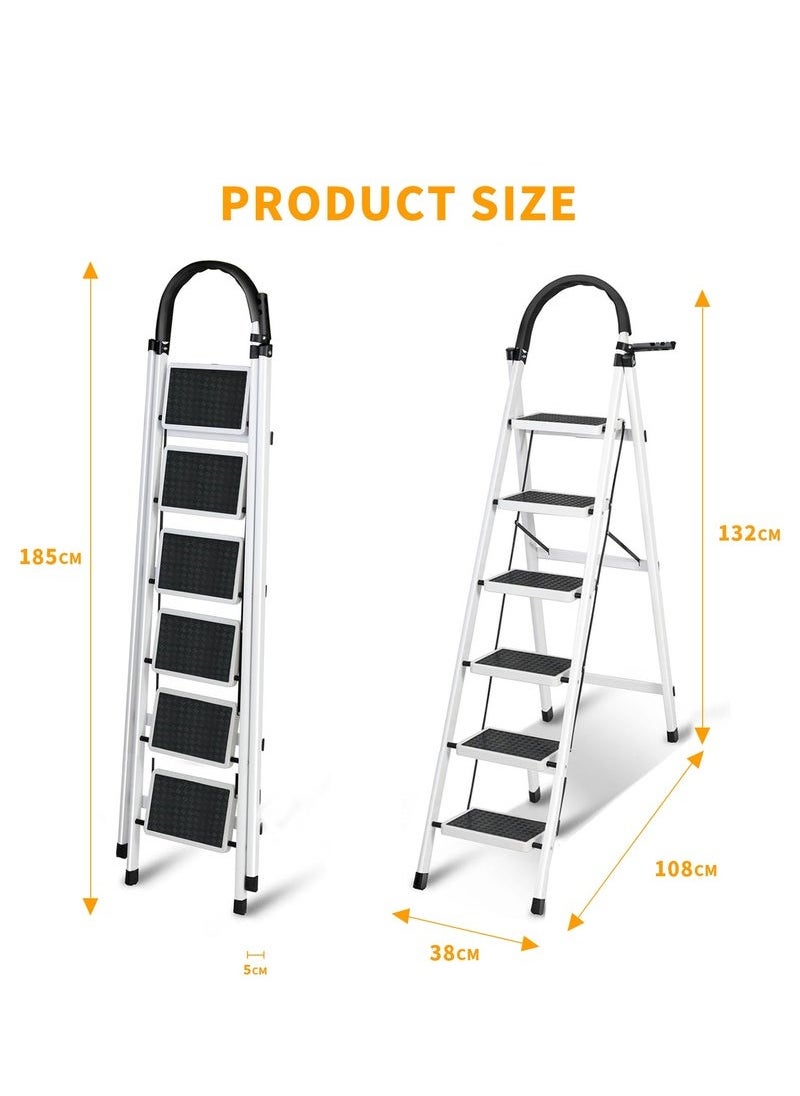 Yoawllty Folding Ladder 6 Steps, Home Ladder with Wide Anti-Slip Pedal, Durable Steel Folding Ladder for Home, Kitchen, Garden, Office  - Image 2