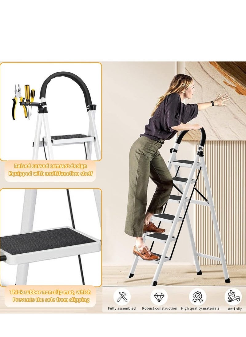Yoawllty Folding Ladder 6 Steps, Home Ladder with Wide Anti-Slip Pedal, Durable Steel Folding Ladder for Home, Kitchen, Garden, Office  - Image 3