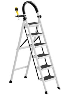Yoawllty Folding Ladder 6 Steps, Home Ladder with Wide Anti-Slip Pedal, Durable Steel Folding Ladder for Home, Kitchen, Garden, Office  - Image 1