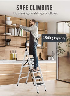 Yoawllty Folding Ladder 6 Steps, Home Ladder with Wide Anti-Slip Pedal, Durable Steel Folding Ladder for Home, Kitchen, Garden, Office  - Image 5