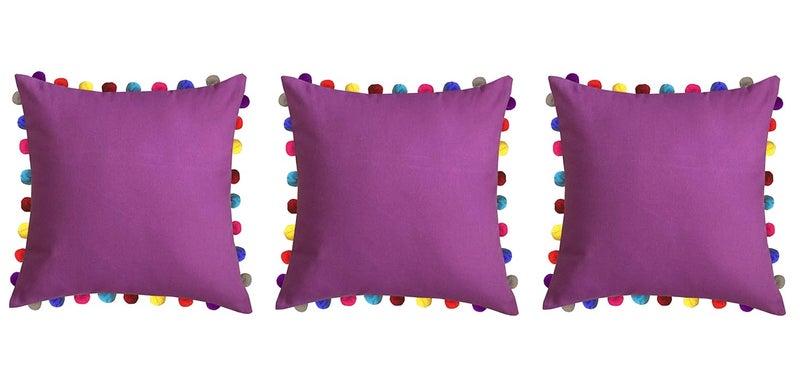 Lushomes Cushion Cover 24x24 Boho Cushion Covers Sofa Pillow Cover Cushion Covers with Tassels Cushion Cover with pom pom 24x24 Inches Set of 3 Lilac - Image 1