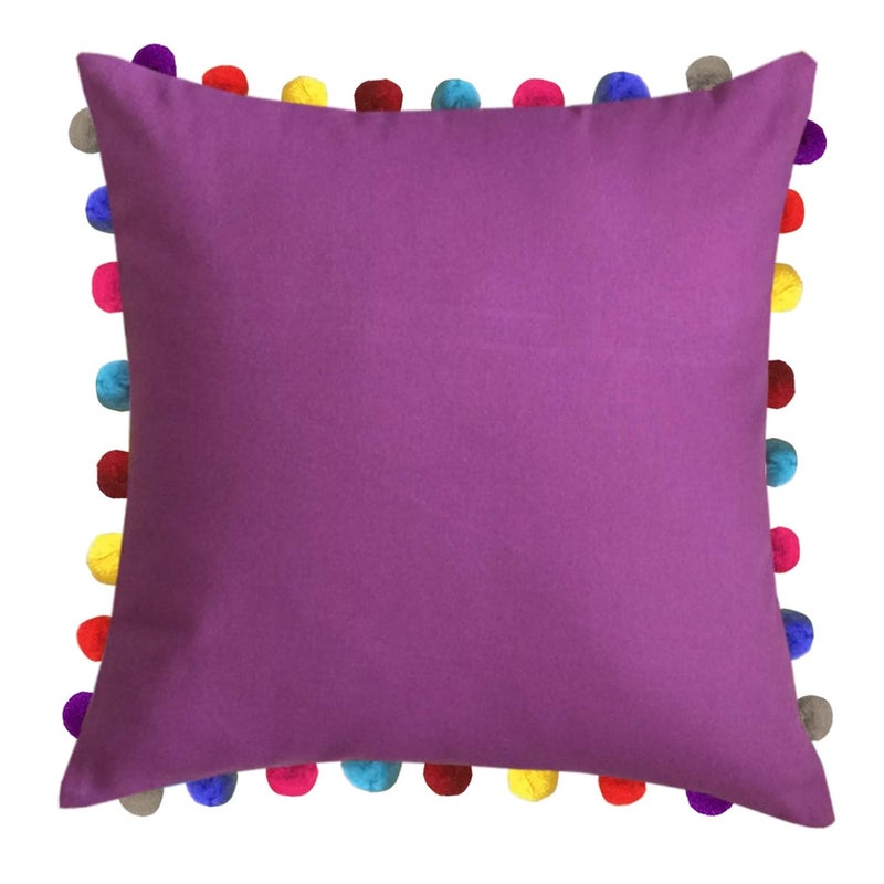 Lushomes Cushion Cover 24x24 Boho Cushion Covers Sofa Pillow Cover Cushion Covers with Tassels Cushion Cover with pom pom 24x24 Inches Set of 3 Lilac - Image 2