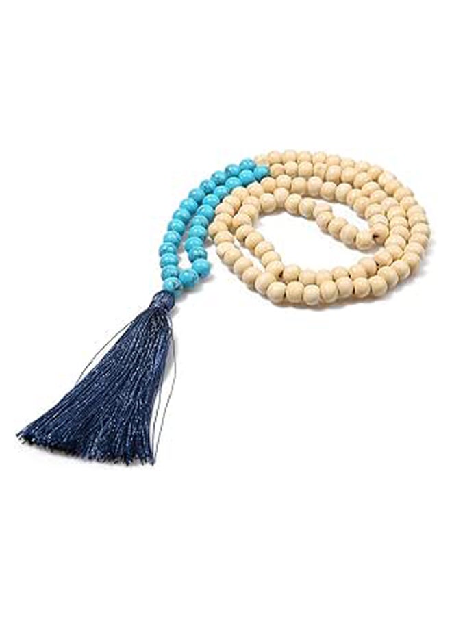 Generic 8MM Semi-Precious Gem Stones Wood Mala Bead Necklace Multicolor Tassel Charms Chain Necklace Handmade Beaded Pendant Necklace for Women Men  - Image 1