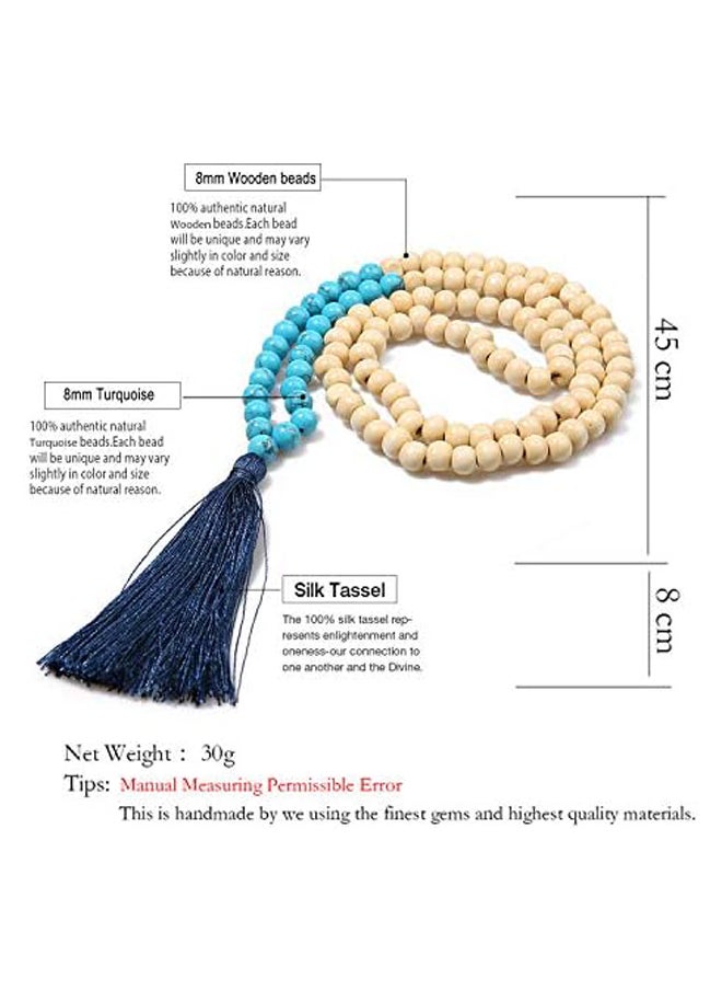 Generic 8MM Semi-Precious Gem Stones Wood Mala Bead Necklace Multicolor Tassel Charms Chain Necklace Handmade Beaded Pendant Necklace for Women Men  - Image 3