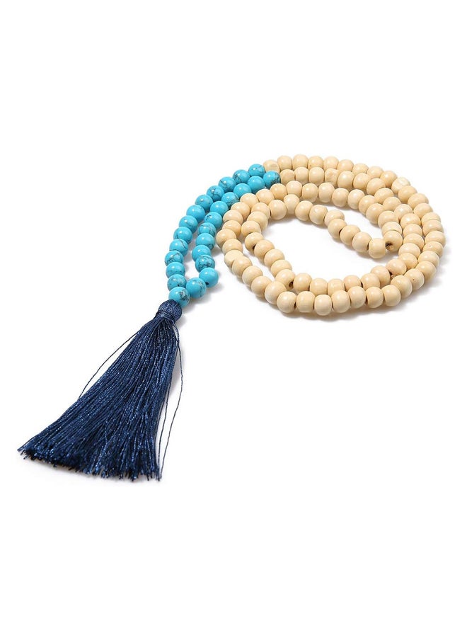 Generic 8MM Semi-Precious Gem Stones Wood Mala Bead Necklace Multicolor Tassel Charms Chain Necklace Handmade Beaded Pendant Necklace for Women Men  - Image 4