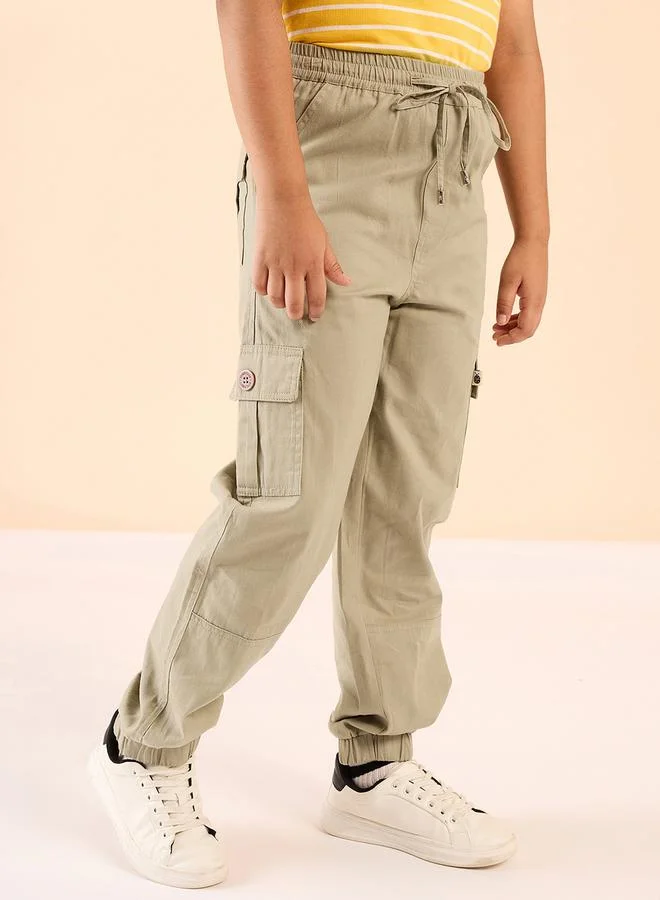 Stylo Bug Solid Drawstring Waist Cargo Joggers by Styli