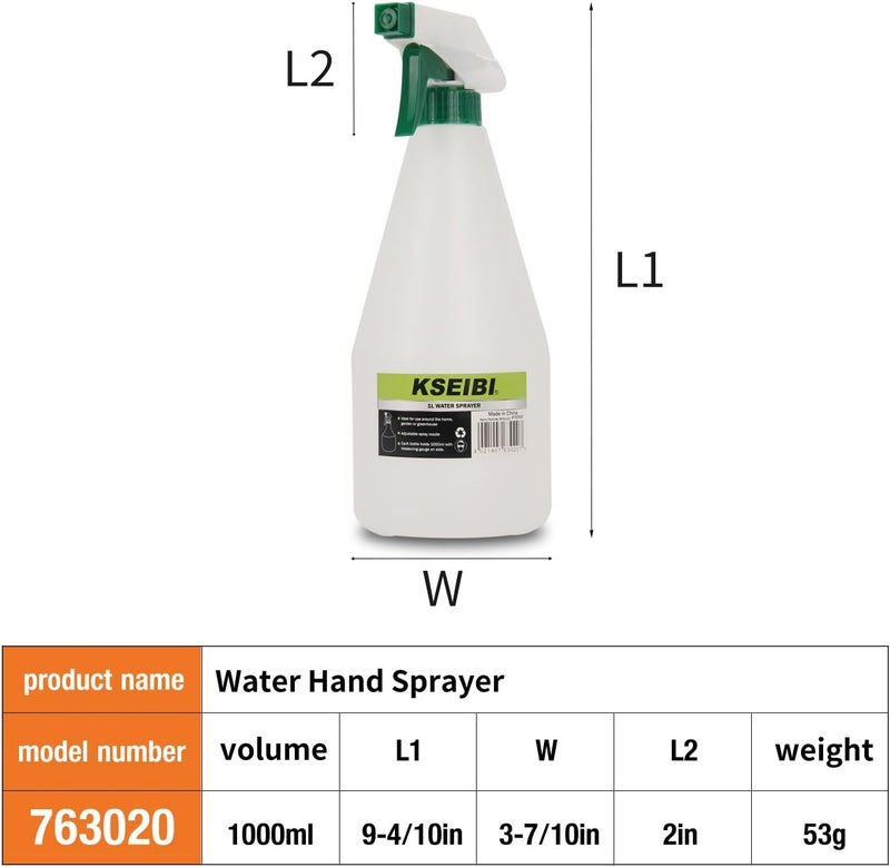 KSEIBI Garden Pressure Water Hand Sprayer with Adjustable Nozzle, 900 ml Capacity, White/Green - Image 5