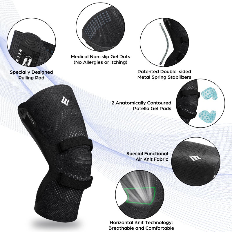 NEENCA Knee Brace for Knee Pain, Compression Knee Support with Patella Tendon Strap & Gel Pads, Side Stabilizers. Knee Sleeve for Meniscus Tear, ACL, PCL, Arthritis, Joint Pain Relief, Runner, Workout - Image 2