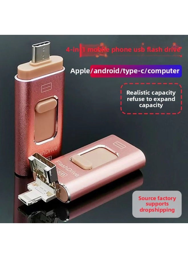 Generic - Android E-commerce For Mobile Phone U Disk Four In One For HuaweiG Large Capacity 128 Multi-function For AppleU Disk-Color:Rose Gold (large Window)-Capacity:256GB - Image 1
