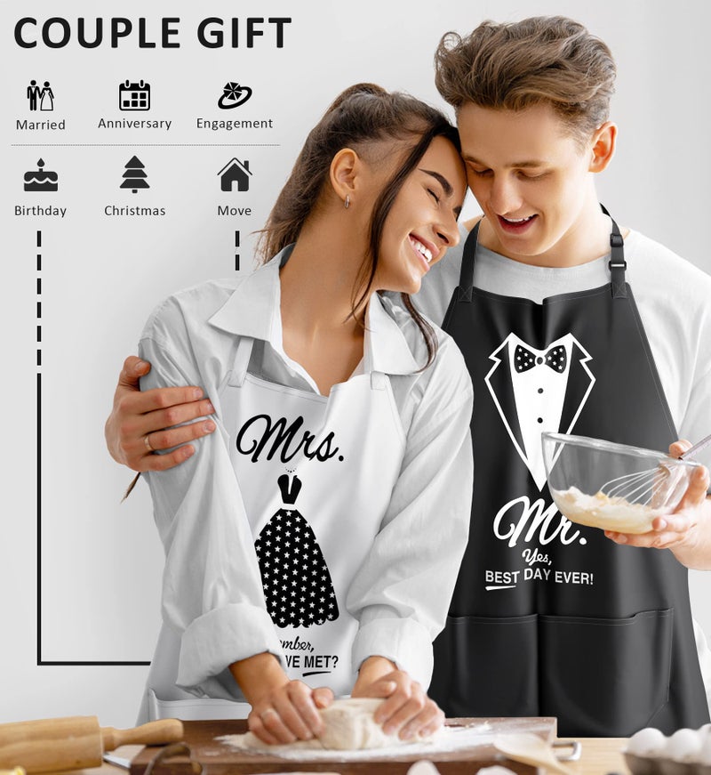 CITTA Mr and Mrs Aprons for Couples Gifts - Anniversary, Bridal Shower, Wedding, Engagement gifts for Couples, Christmas Gifts for Couple, His and Her Gifts, 8 Pack Kitchen Cooking Apron Gift Set - Image 5