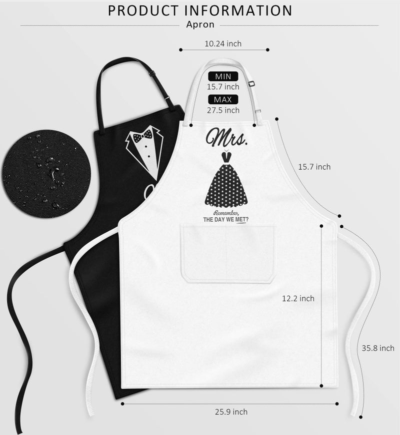 CITTA Mr and Mrs Aprons for Couples Gifts - Anniversary, Bridal Shower, Wedding, Engagement gifts for Couples, Christmas Gifts for Couple, His and Her Gifts, 8 Pack Kitchen Cooking Apron Gift Set - Image 3