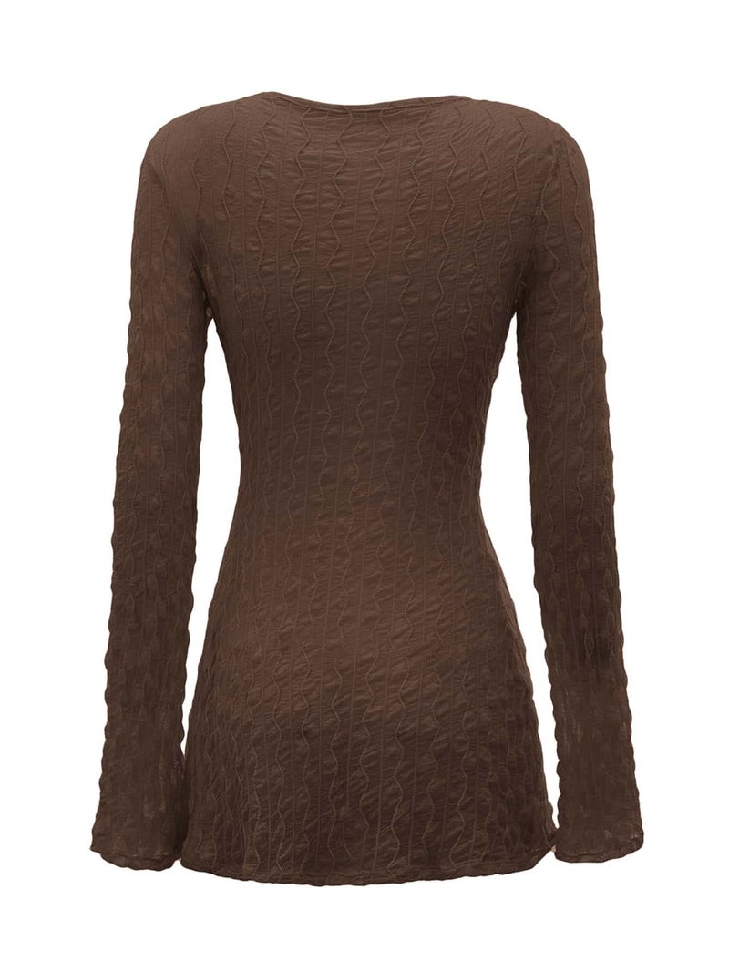Verdusa Womens Bell Long Sleeve Tops Tie Front Cardigan Sheer Lightweight Bolero Shrug Y2k Going Out Chocolate Brown Small - Image 2