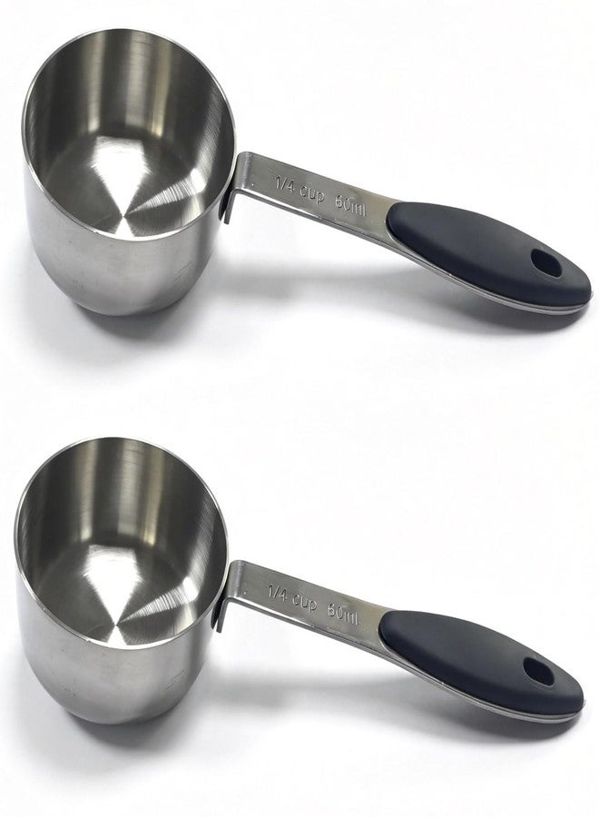 CZXNBI 1/4 Cup Measuring Cups - 2-Pack Stainless Steel 1/4 Cup Scoop with Soft Silicone Handle,60ml / 2oz Metal Measuring Scoops for Coffee, Flour, Baking & Dog Food - Image 1