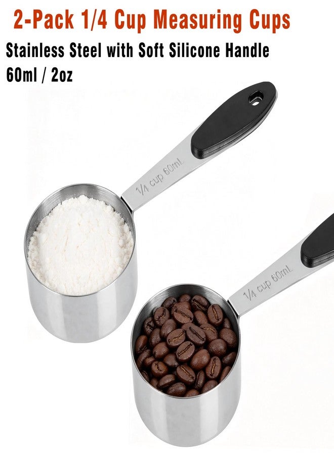 CZXNBI 1/4 Cup Measuring Cups - 2-Pack Stainless Steel 1/4 Cup Scoop with Soft Silicone Handle,60ml / 2oz Metal Measuring Scoops for Coffee, Flour, Baking & Dog Food - Image 2