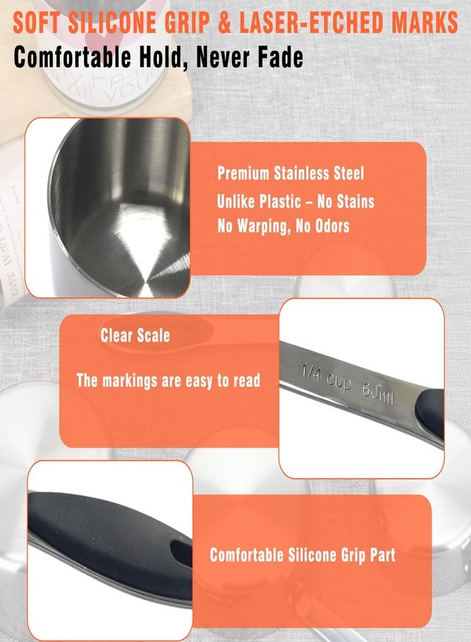 CZXNBI 1/4 Cup Measuring Cups - 2-Pack Stainless Steel 1/4 Cup Scoop with Soft Silicone Handle,60ml / 2oz Metal Measuring Scoops for Coffee, Flour, Baking & Dog Food - Image 4