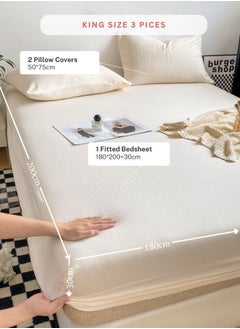 LUNA Home 3-Piece Set: king-size fitted bedsheet and two pillowcases, washable cotton in a milky white color.  - Image 2