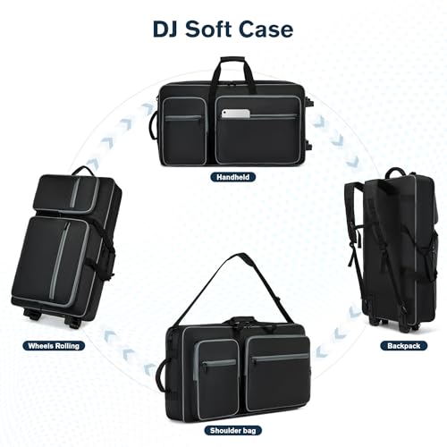 Cxinesbag DJ Case with Wheels Compatible with DDJ FLX10/1000/1000SRT/REV7/REV5/SCLIVE 4,DJ Controller Case for Pioneer DJ Equipment,DJ Controller Bag with Multi-pocket for DJ Accessories,Soft DJ Backpack - Image 3
