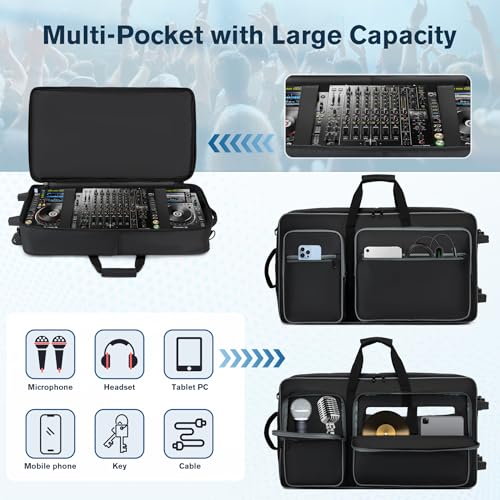Cxinesbag DJ Case with Wheels Compatible with DDJ FLX10/1000/1000SRT/REV7/REV5/SCLIVE 4,DJ Controller Case for Pioneer DJ Equipment,DJ Controller Bag with Multi-pocket for DJ Accessories,Soft DJ Backpack - Image 4
