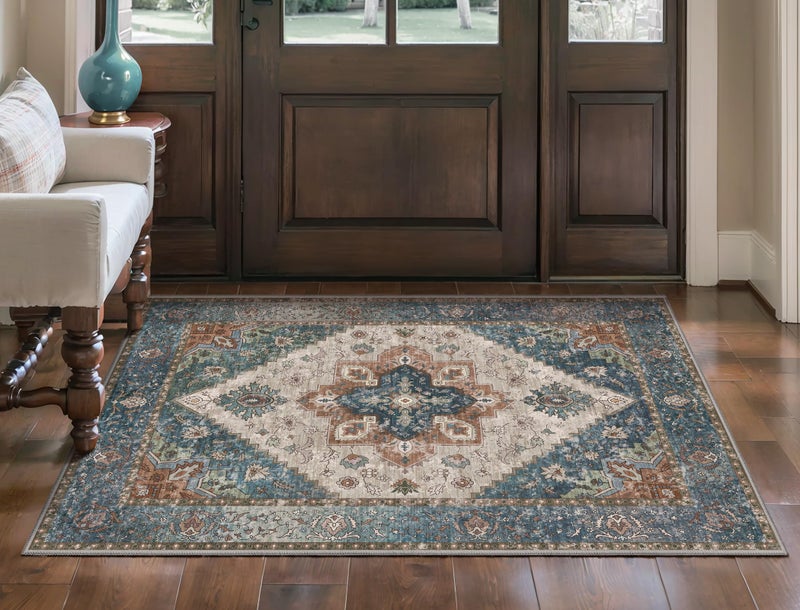 Ciicool Washable Vintage Area Rug, 2x3ft Small Boho Rug, Ultra Soft Rugs for Entryway, Non-Slip Entry Rugs Oriental Low-Pile Indoor Mat Floor Carpet for Entrance Bedroom Kitchen Bathroom Foyer Decor - Image 2