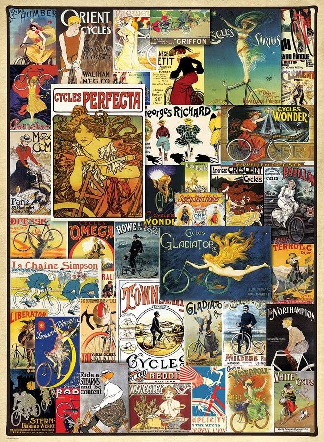 EuroGraphics Bicycles Vintage Ads Jigsaw Puzzle (1000 Piece), Model:6000-0756 , Red