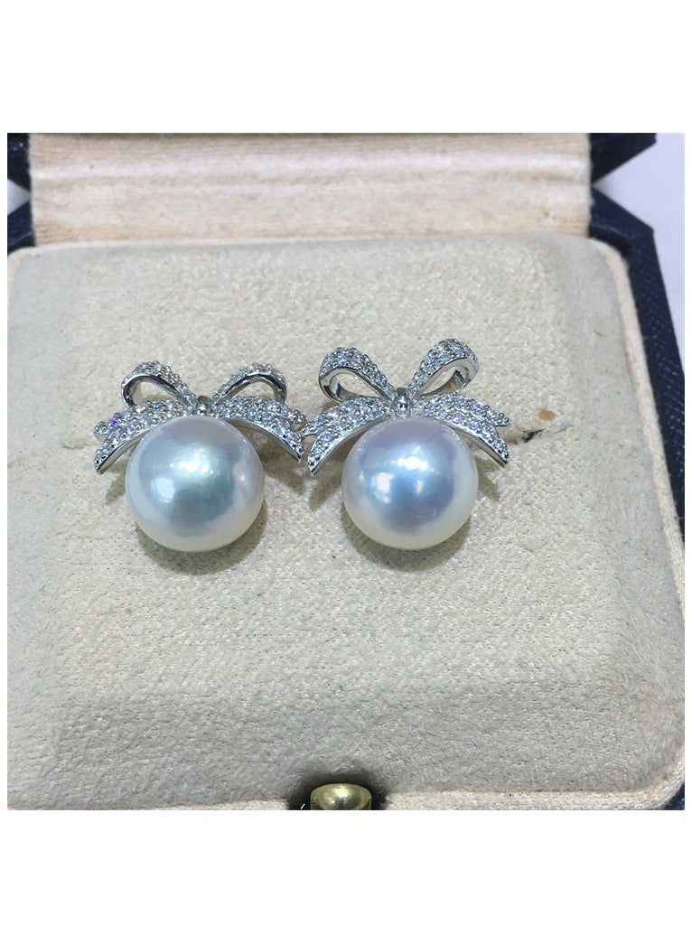 Full Diamonds Ribbon Pearls Silver Earrings Earrings 