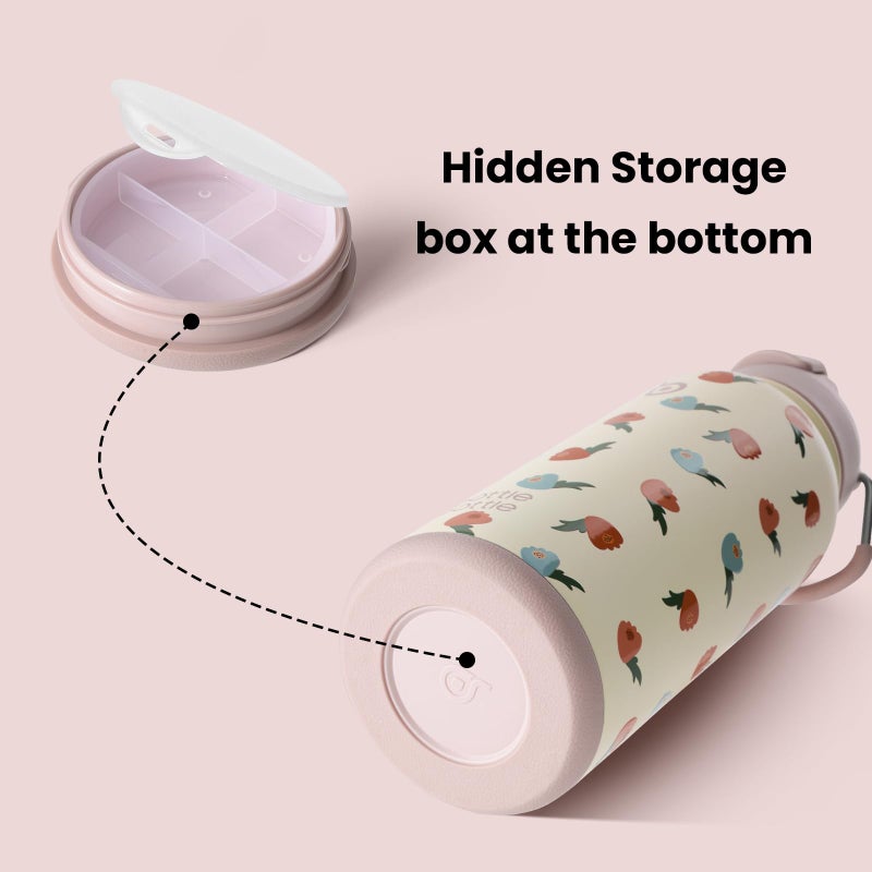 BOTTLE BOTTLE 32oz Insulated Water Bottle Stainless Steel Sport Water Bottle with Straw Dual-use Lid Design for Gym with Pill Box (Buds Rain) - Image 2