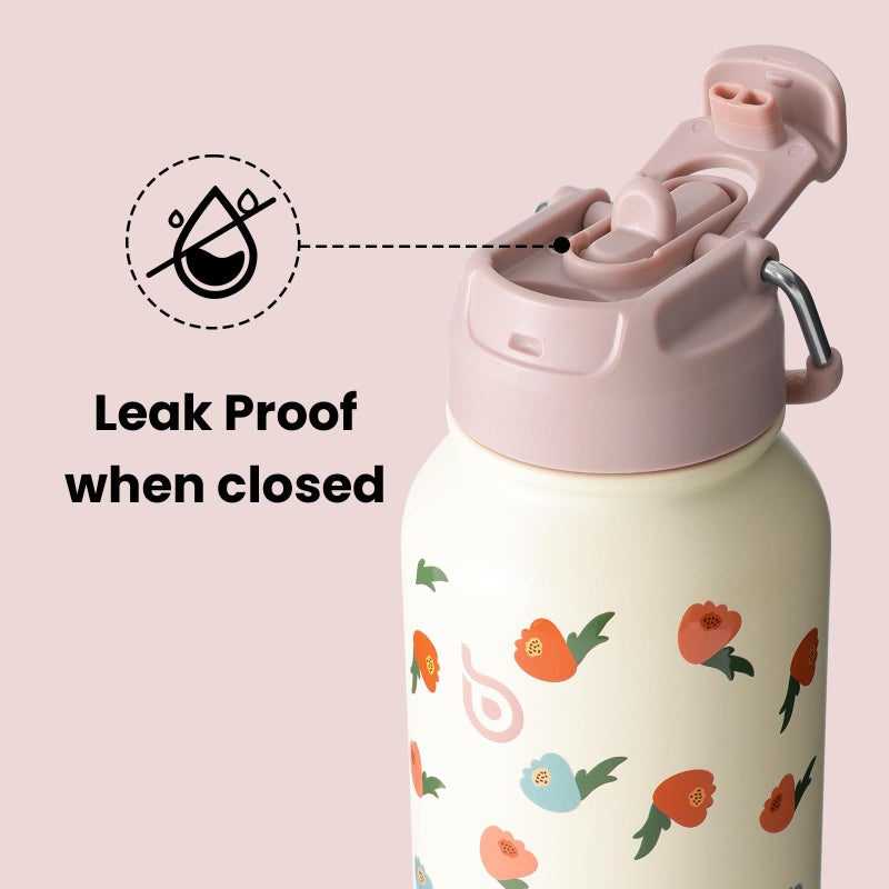 BOTTLE BOTTLE 32oz Insulated Water Bottle Stainless Steel Sport Water Bottle with Straw Dual-use Lid Design for Gym with Pill Box (Buds Rain) - Image 4