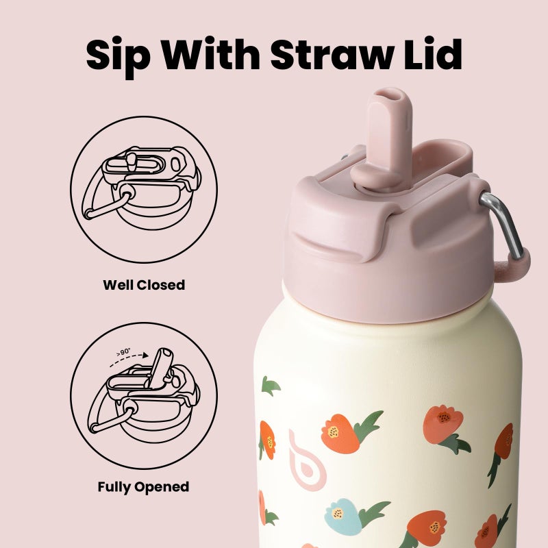 BOTTLE BOTTLE 32oz Insulated Water Bottle Stainless Steel Sport Water Bottle with Straw Dual-use Lid Design for Gym with Pill Box (Buds Rain) - Image 3