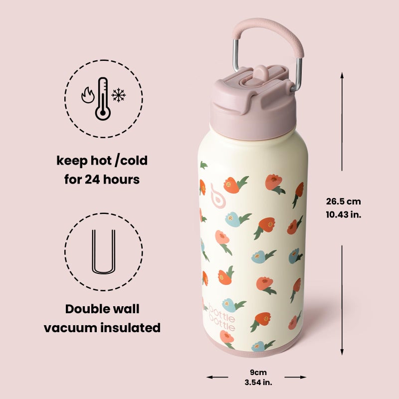 BOTTLE BOTTLE 32oz Insulated Water Bottle Stainless Steel Sport Water Bottle with Straw Dual-use Lid Design for Gym with Pill Box (Buds Rain) - Image 5