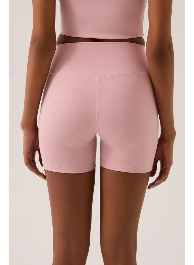 Los Ojos x Ece Pink Waist Detailed Short Leggings Ruched Biker Shorts.