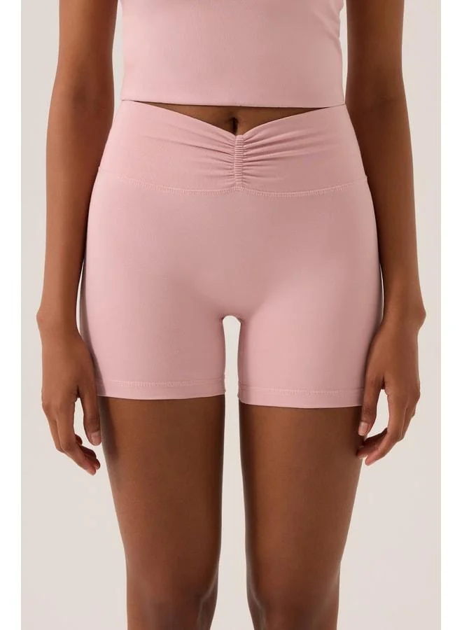 Los Ojos x Ece Pink Waist Detailed Short Leggings Ruched Biker Shorts.
