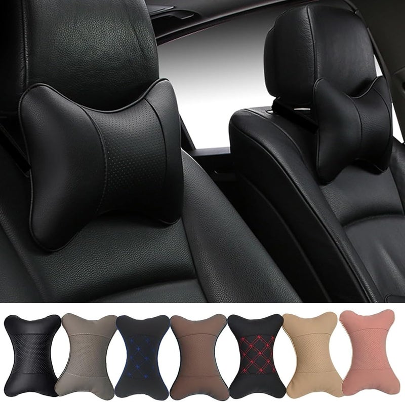 yuhuru Car Neck Pillows Both Side Pu Leather 2pieces Pack Headrest Fit for Most Cars Filled Fiber Universal Heatrests Pillow for Home and Office Chair (Black) - Image 1