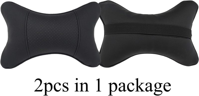 yuhuru Car Neck Pillows Both Side Pu Leather 2pieces Pack Headrest Fit for Most Cars Filled Fiber Universal Heatrests Pillow for Home and Office Chair (Black) - Image 3