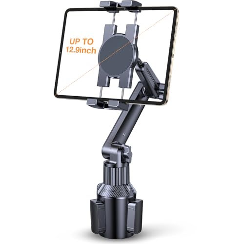 Coolpow Cup Holder Tablet Holder for Car【15" Height Adjustable】 Car Cup Holder ipad Car Mount for Truck Stand Car Tablet Holder Multi Angle Car Mount for All 4.7"-13" Apple iPad Samsung Galaxy Tab - Image 1