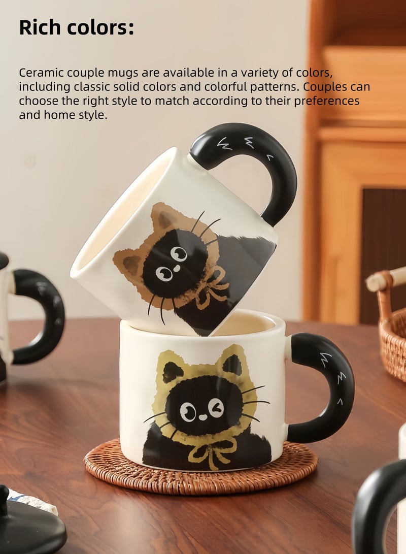 nihao 2 Pcs Creative Cat Mug with Lid,Tumbler, Cute Ceramic Drinking Cup, Coffee Cup, Office Cup - 360ML - Image 2