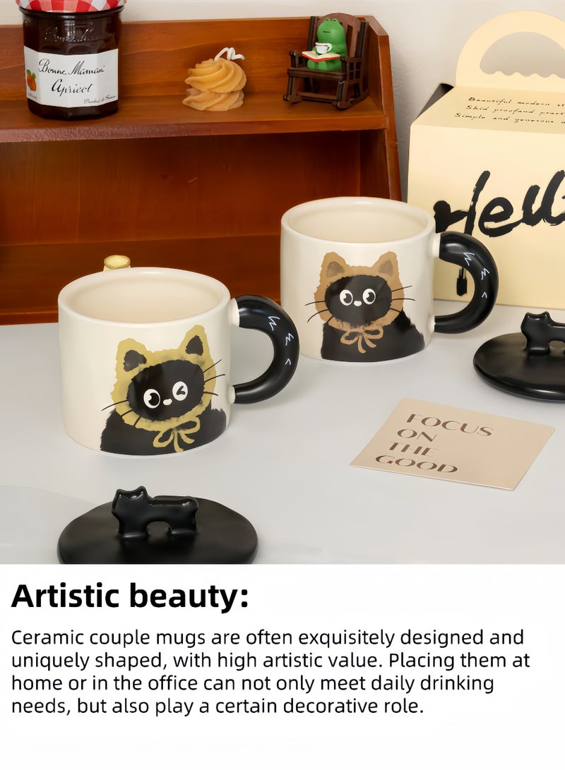 nihao 2 Pcs Creative Cat Mug with Lid,Tumbler, Cute Ceramic Drinking Cup, Coffee Cup, Office Cup - 360ML - Image 5