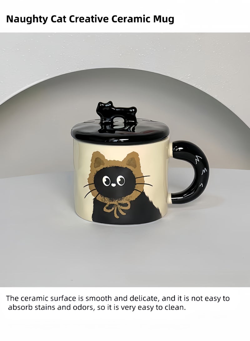 nihao 2 Pcs Creative Cat Mug with Lid,Tumbler, Cute Ceramic Drinking Cup, Coffee Cup, Office Cup - 360ML - Image 4