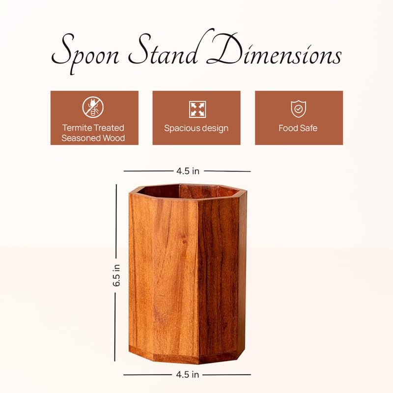 nestroots Wooden Cutlery Holder Spoon Stand For Kitchen | 6.5 Inch Brown | Cutlery Holder For Dining Table | Wooden Caddy Storage Organiser Stand Caddy Holder | Stylish & Functional Kitchen Décor - Image 2