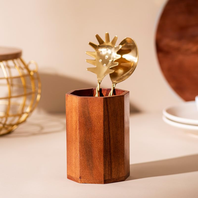 nestroots Wooden Cutlery Holder Spoon Stand For Kitchen | 6.5 Inch Brown | Cutlery Holder For Dining Table | Wooden Caddy Storage Organiser Stand Caddy Holder | Stylish & Functional Kitchen Décor - Image 1