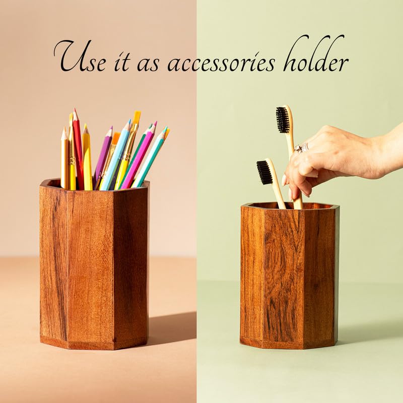 nestroots Wooden Cutlery Holder Spoon Stand For Kitchen | 6.5 Inch Brown | Cutlery Holder For Dining Table | Wooden Caddy Storage Organiser Stand Caddy Holder | Stylish & Functional Kitchen Décor - Image 3