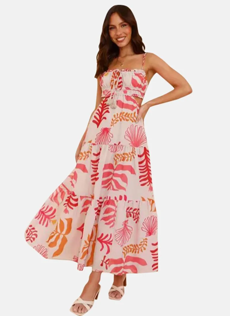 YUNIQEE White Floral Print Chiffon A-Line Maxi Dress