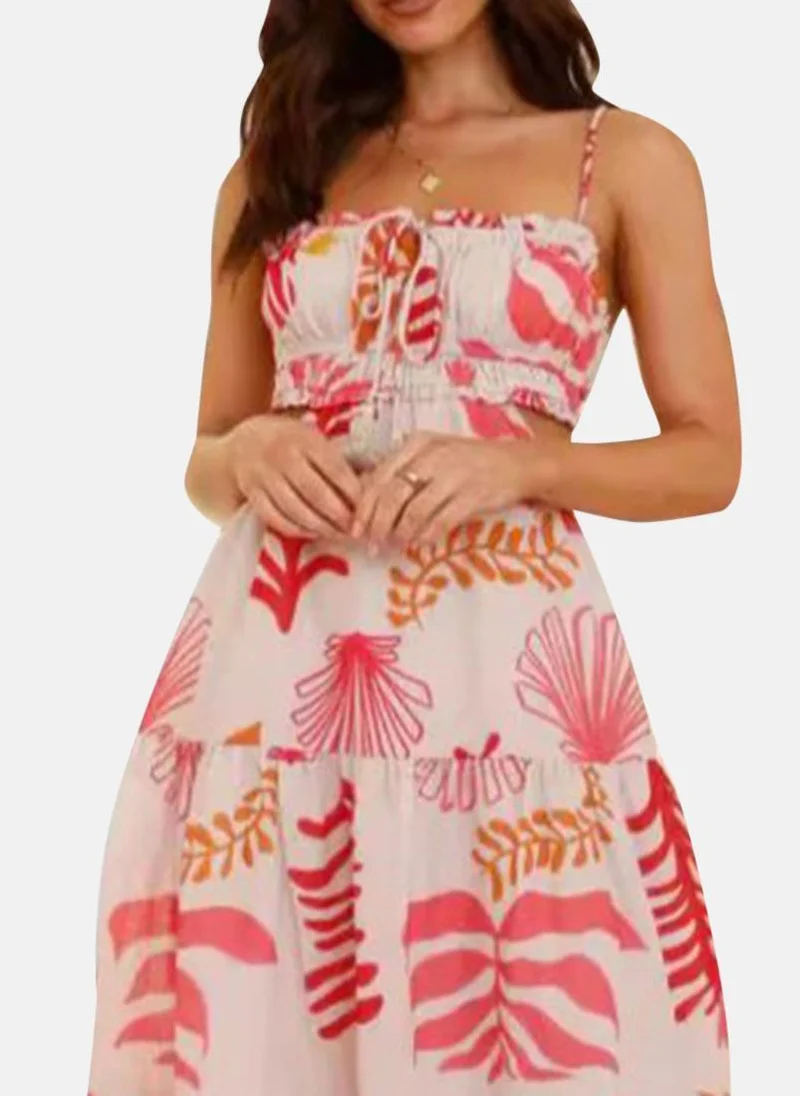 YUNIQEE White Floral Print Chiffon A-Line Maxi Dress